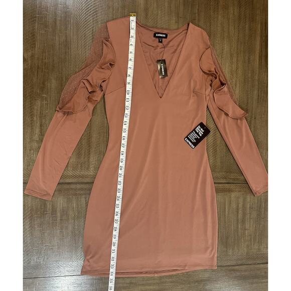 NWT EXPRESS Blush Ruffle Sleeve V Neck Sheath Stretch Dress Women's Size Small - Picture 14 of 16